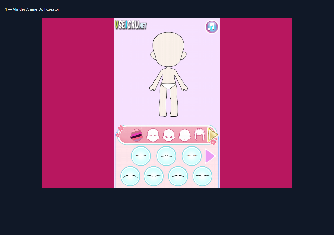Vlinder Anime Doll Creator during the isolated browser check